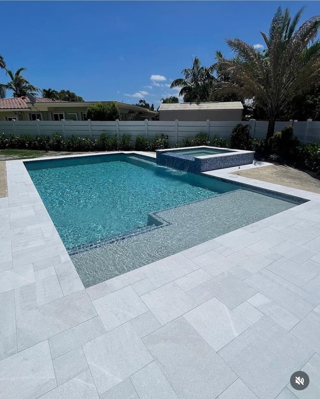 Pool resurfaced with sky blue plaster finish in South Florida