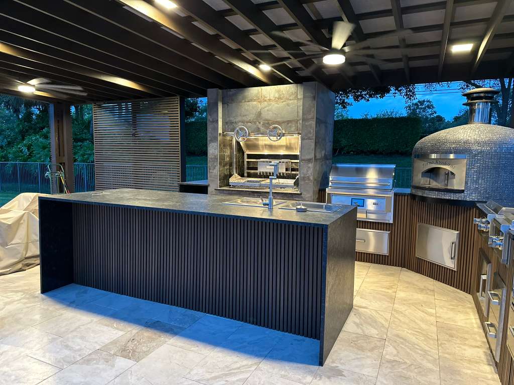 Landscape with professional outdoor lighting